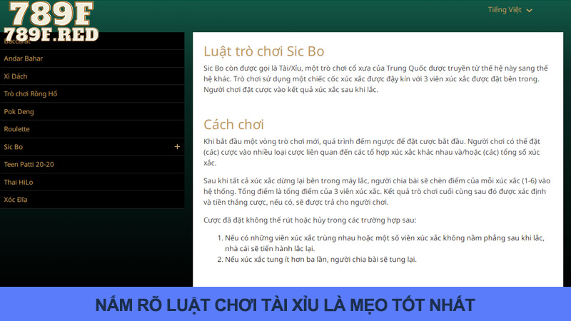 Bạn nên hiểu rõ quy tắc trò chơi tài xỉu 789F