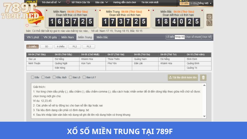 Xổ số miền Trung tại nhà cái 789F